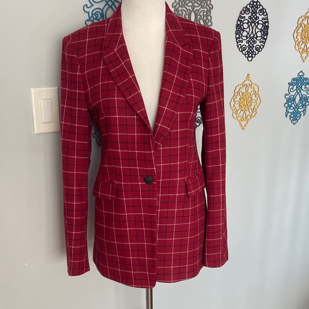 Rag & Bone Women's Red Wool Blend Plaid Blazer size 8